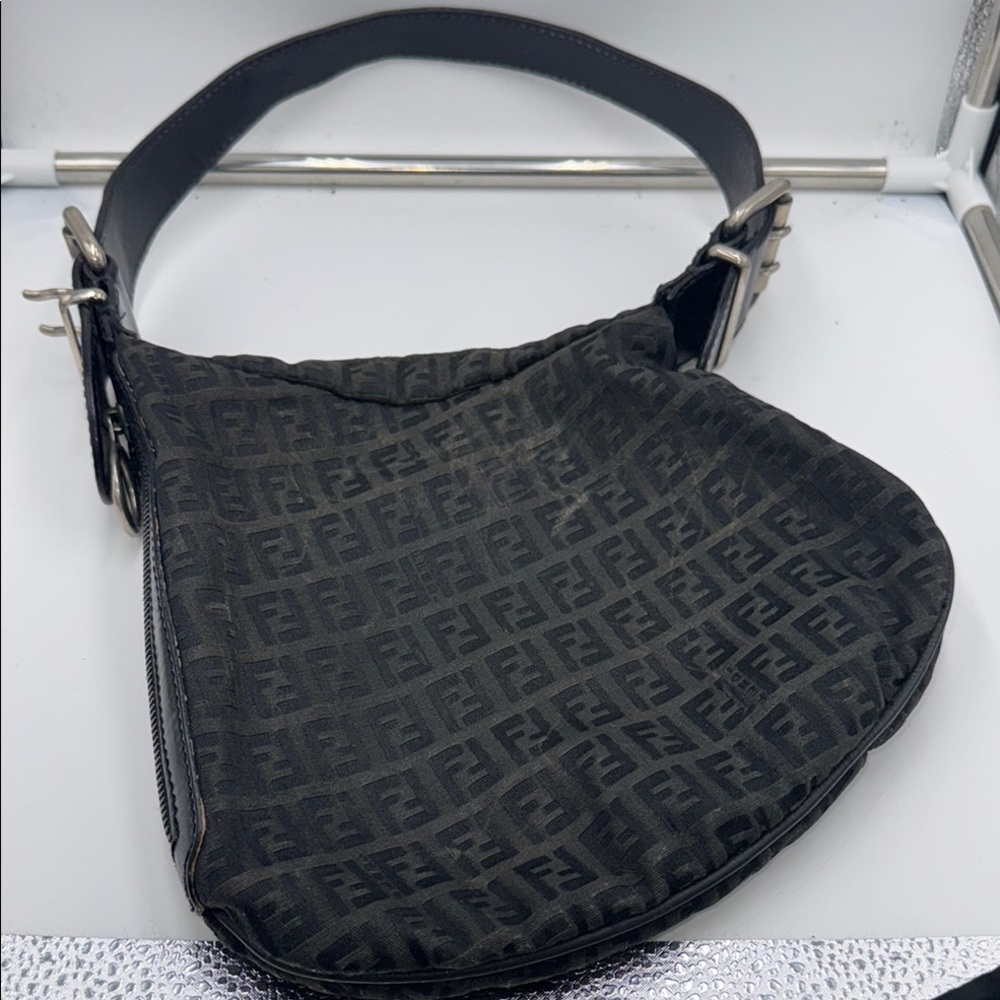Fendi Oyster Black and Silver hardware small Shoulder Bag